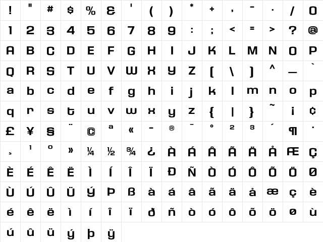 HouseGothicHG23Ext BOLD1  glyph index