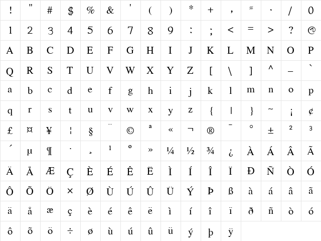 Masinahikan Dene Regular  glyph index