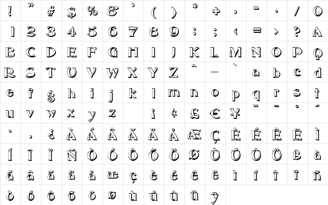 HannahBeckerShadow Regular  glyph index