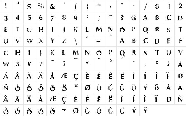 Dinosaur Regular  glyph index