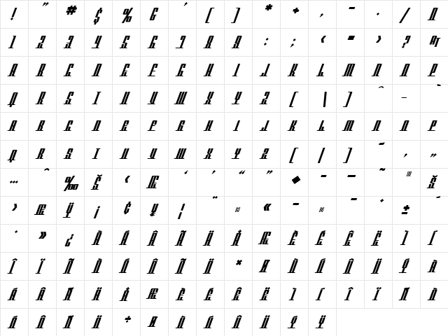 SF Americana Dreams SC Bold  glyph index