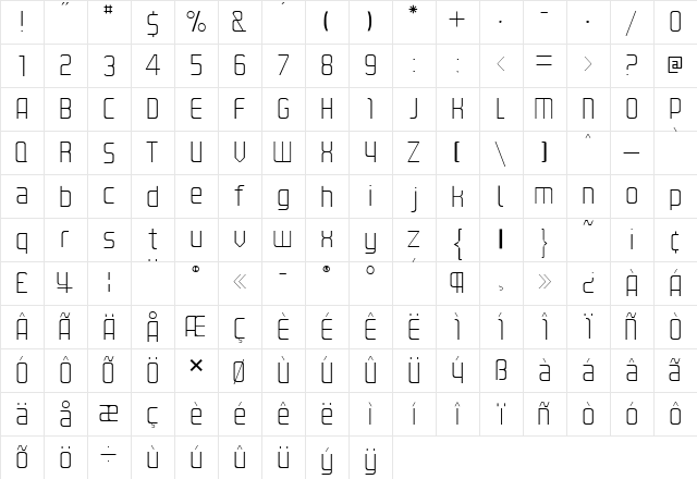 Kanal UltraLight  glyph index