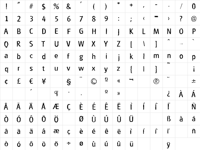 GlasgowAntique Regular  glyph index