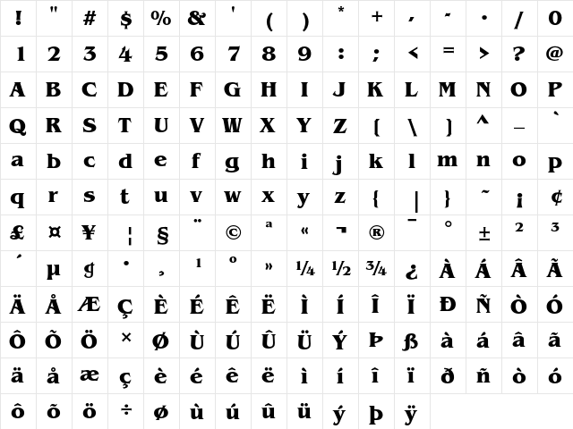 ITC Benguiat Bold  glyph index