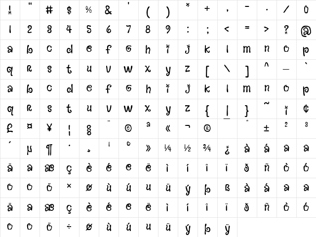 BohemianGardenPartyBV Regular  glyph index