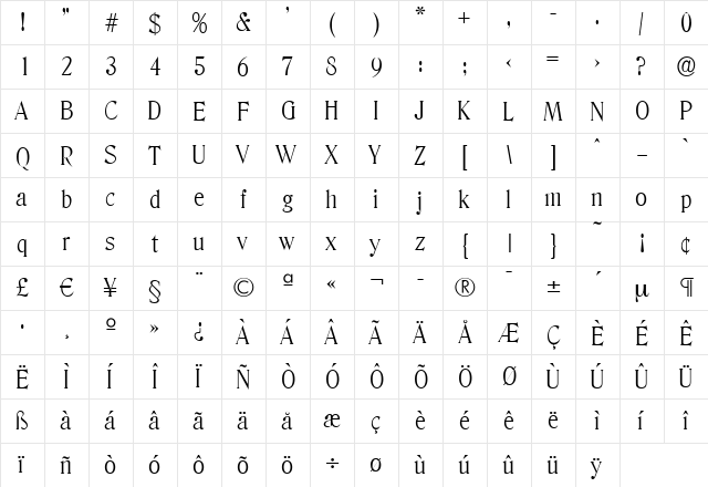 ThomasBecker-Light Regular  glyph index