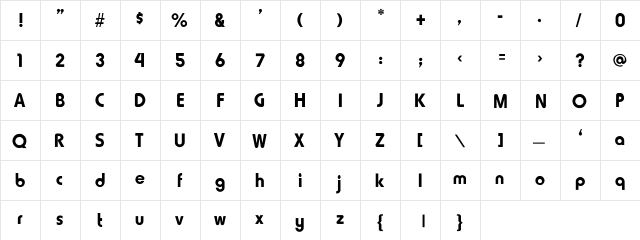 Kimerly Bold Regular  glyph index