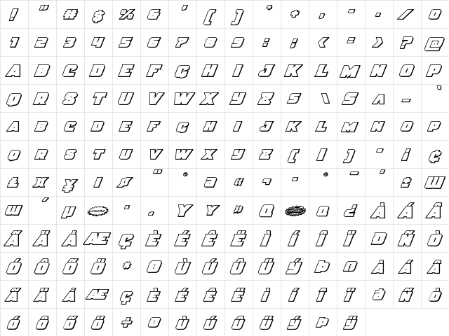 Justice Outline Italic Outline Italic  glyph index