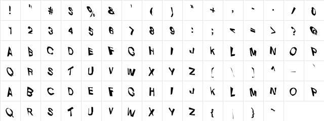 VTC Dizplaced Regular  glyph index