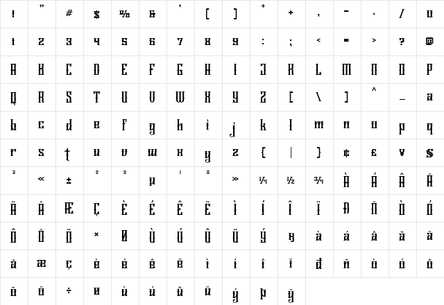 Jailetter Regular  glyph index