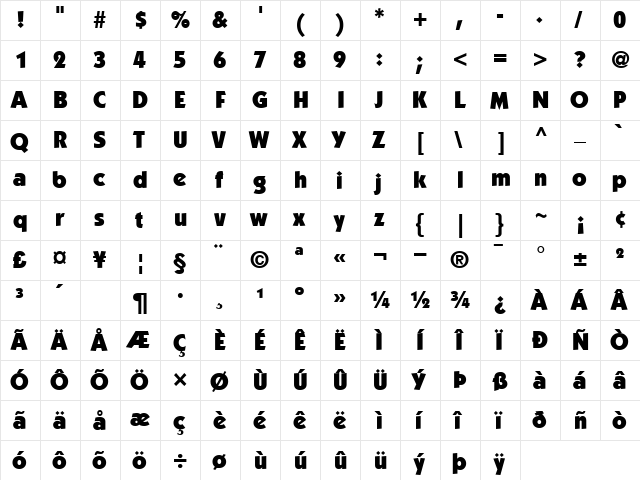 ItcKabel Ultra  glyph index