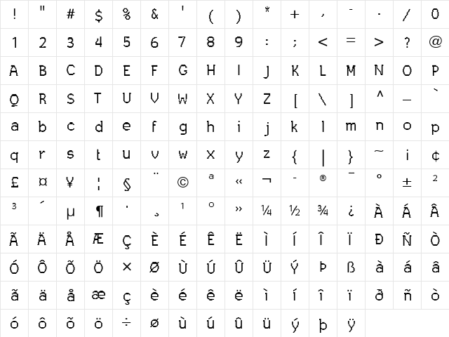 Leggodt LT Regular  glyph index