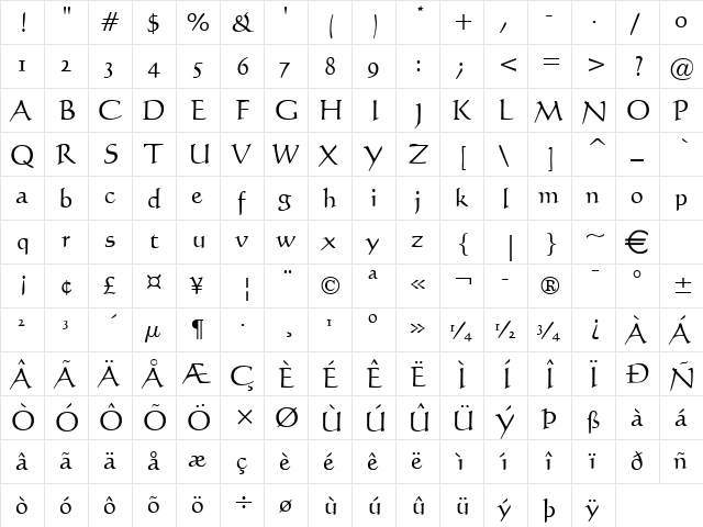 Calli109 Normal  glyph index