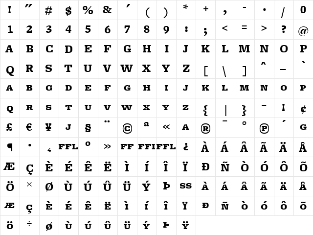 FreightMicro BlackSC  glyph index
