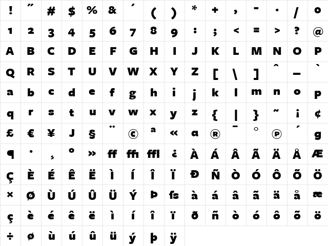 FreightSans Black  glyph index