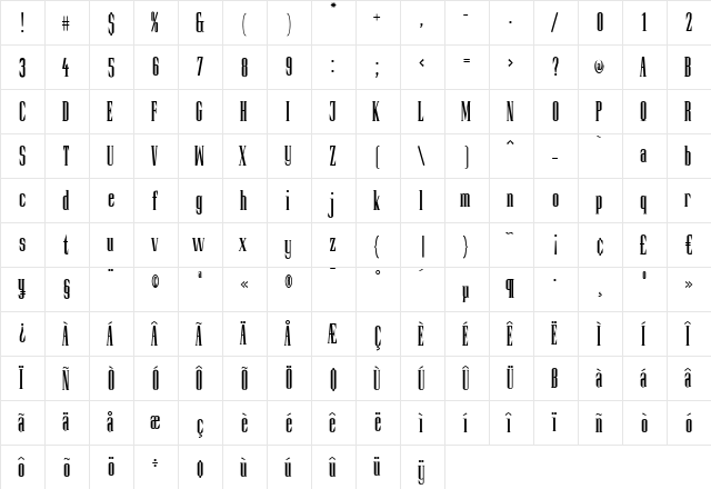 Slim Kim Bold Regular  glyph index