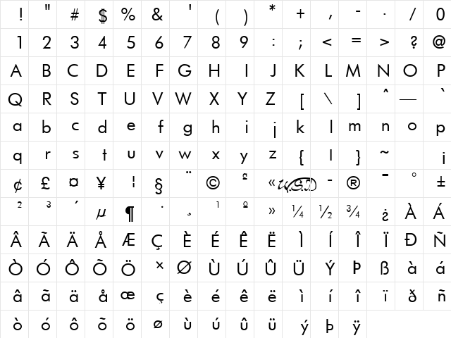 Futurist Fixed-width Regular  glyph index