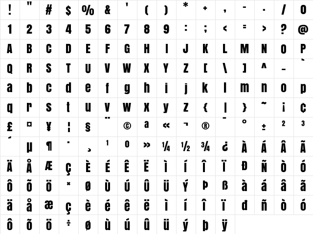 Anton Regular  glyph index