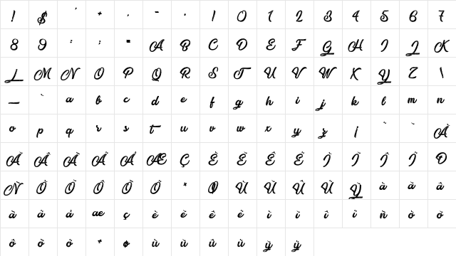 Atlantic Bentley Regular  glyph index