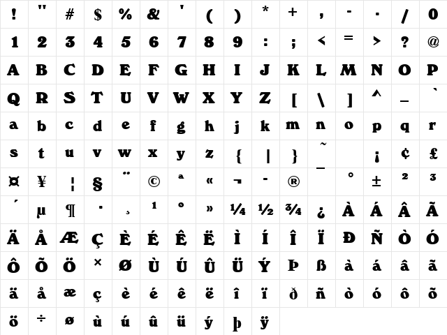 WindsorDUltHea Regular  glyph index