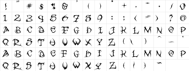 VTC Tribal Regular  glyph index