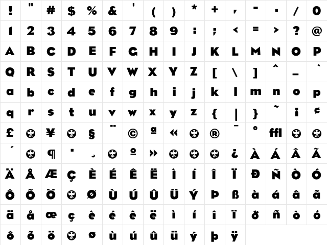 Eagle Bold  glyph index