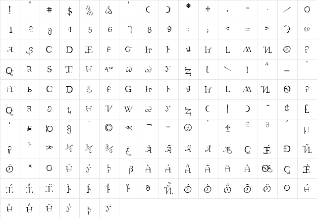 Subluxation Regular  glyph index