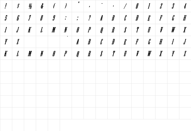 Salary Oblique  glyph index