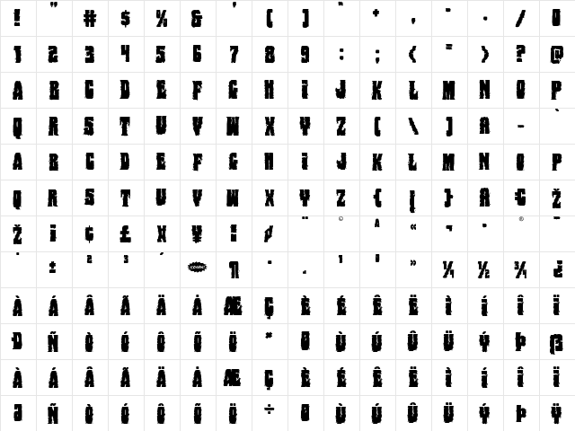 Bog Beast Regular  glyph index