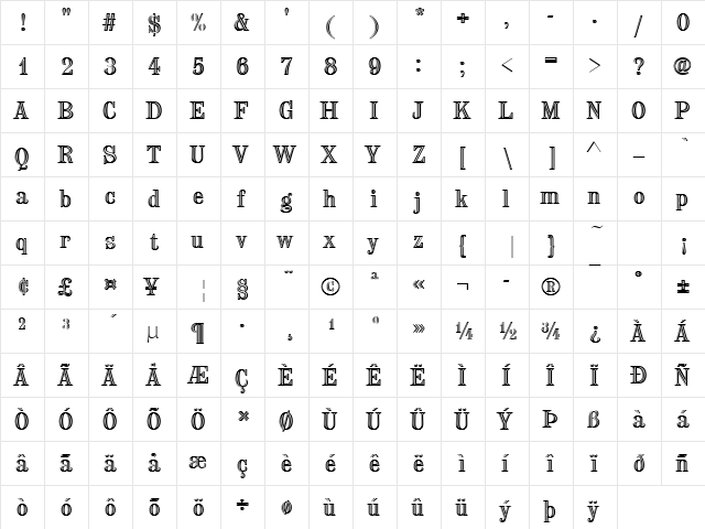 Chisel Becker Regular  glyph index