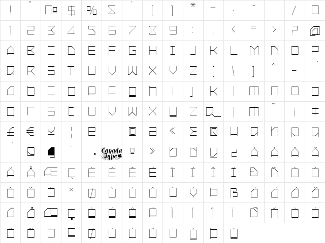 Oxygen Light Regular  glyph index