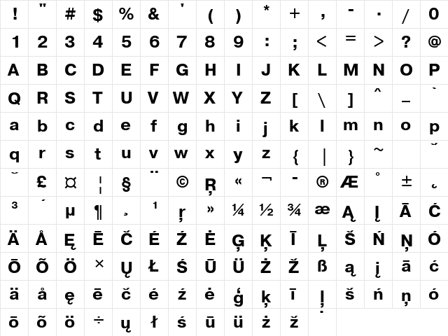 PragmaticaBTT Bold  glyph index