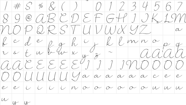 Kalimera Condensed  glyph index