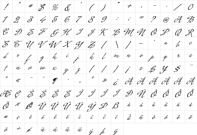 Cenizas Regular  glyph index