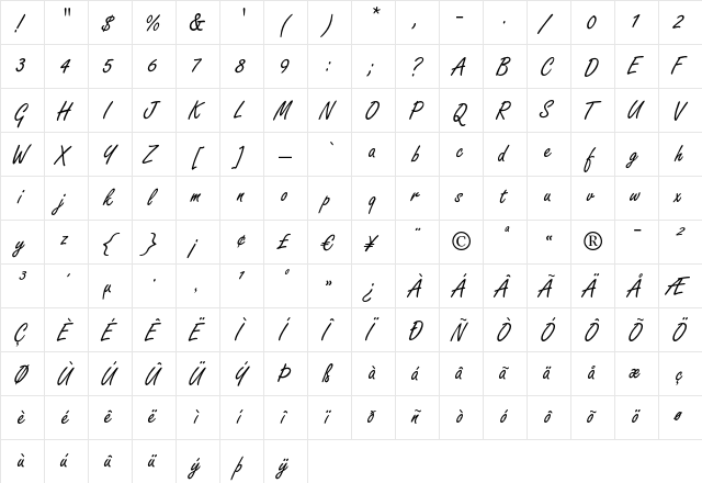 Freestyle Script LT Regular  glyph index