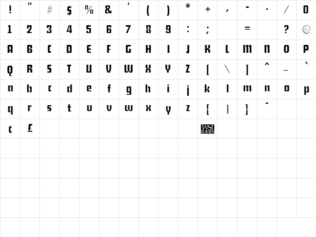 Shylock Regular  glyph index