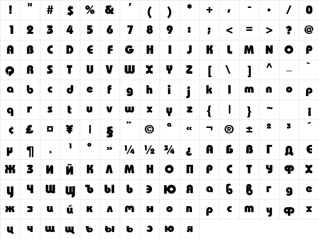 Bahamas Cyr Heavy  glyph index