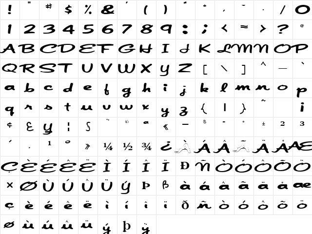 Japan Regular  glyph index