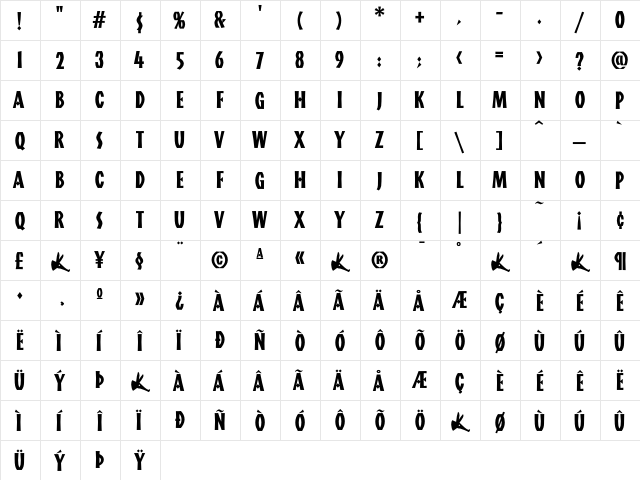 Aardvark Regular  glyph index