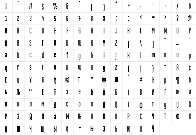 MartenCyrG Grotesque  glyph index