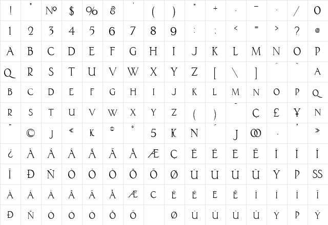 LHF Corrie Regular  glyph index