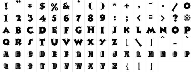 TopHat Regular  glyph index