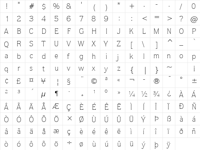 Quorum Lt BT Light  glyph index