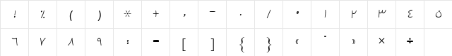 B Kamran Regular  glyph index