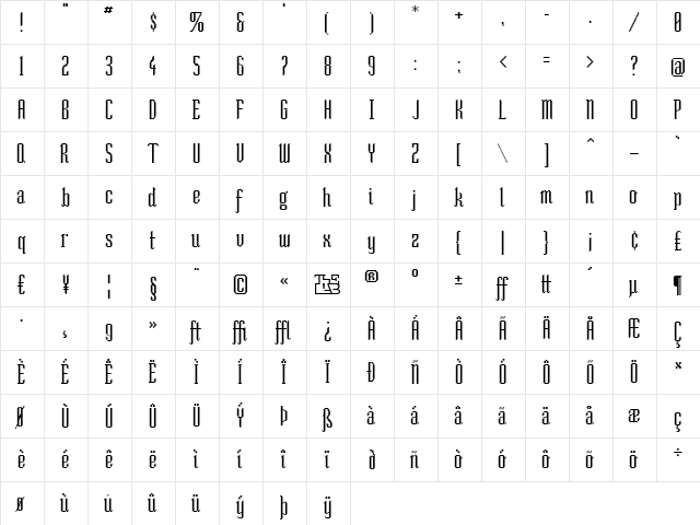 So Condensed Regular  glyph index