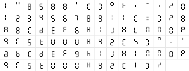 7LineDigital Regular  glyph index