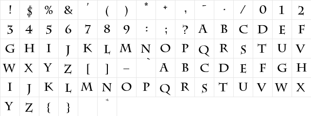 Empire Bold  glyph index