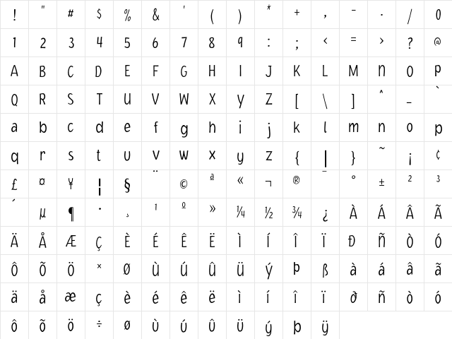 JacobyCondICG XLight  glyph index