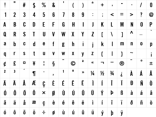 CommerceCondSSK SemiBold  glyph index