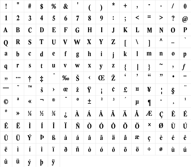 Lido STF CE Cond Bold  glyph index